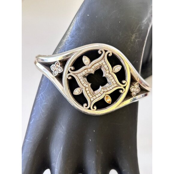 Brighton Morena Silver Swarovski Crystal Filigree Hinged Cuff Bracelet - Picture 3 of 6